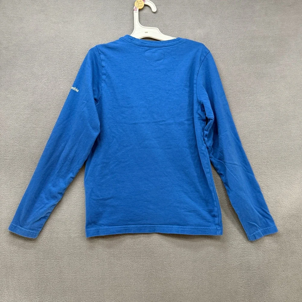 Columbia T-Shirt Size M 10/12 Kids Blue Mountain Graphic Long Sleeve